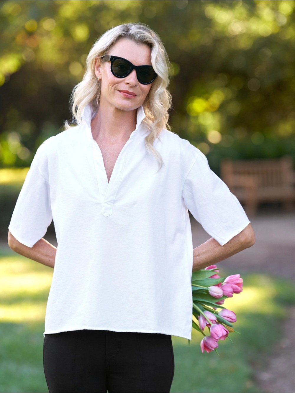 Frank & Eileen Patty Short Sleeve Popover Henley White Size XS